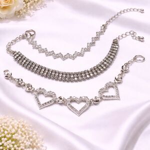 Lot of Three Silver Tone Clear Rhinestone Link Bracelets